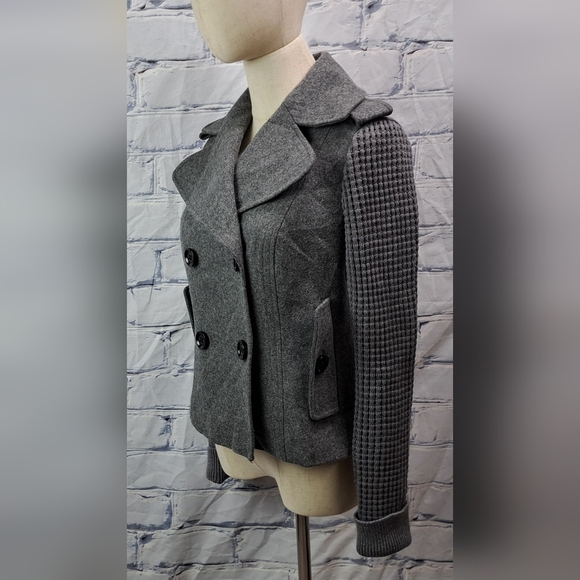 Burberry Women's Pea Coat Jacket Wool Chunky Knit Sleeves Gray Vintage Y2K 4 US - Picture 8 of 16